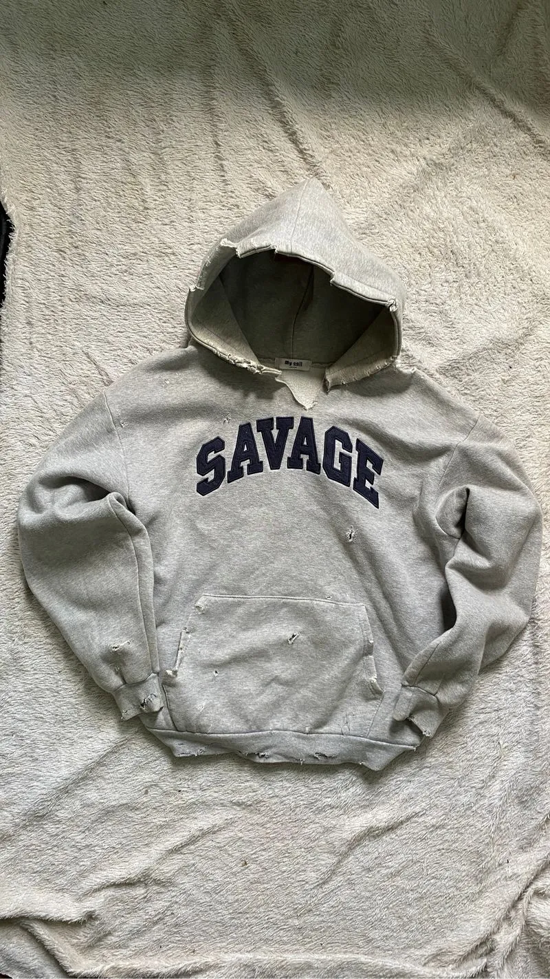 Grey Distressed Boxy hoodie photo 1