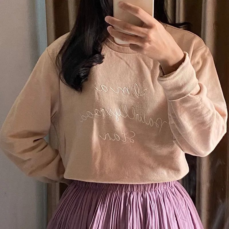 Streetwear Casual Sweater Wanita cream photo 1