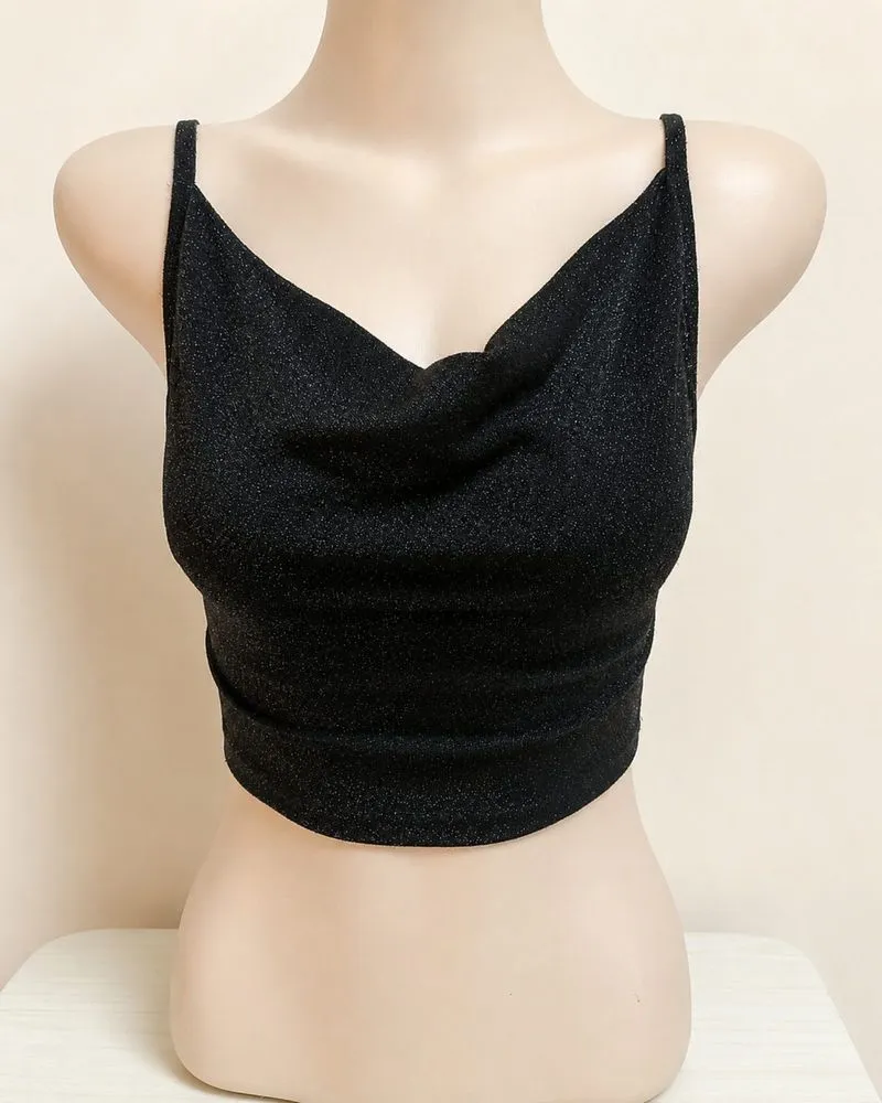 SHEIN Black Glitter Cowl Neck Crop Top Party Y2K✨ photo 1