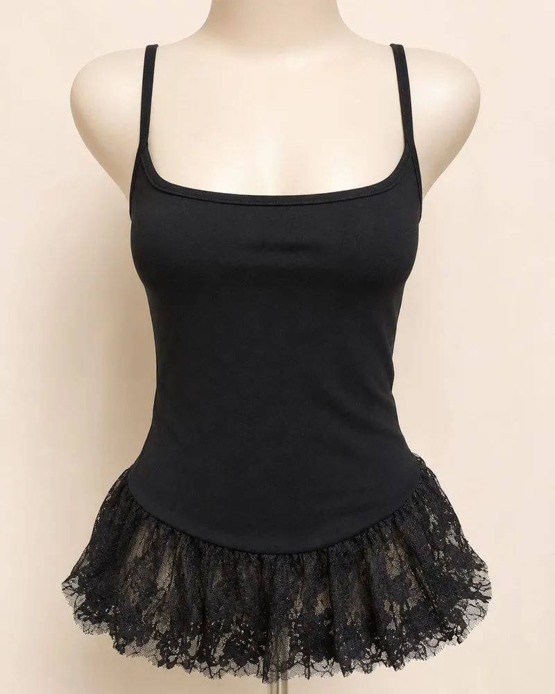 BKK Black Lace Ruffle Cami 🖤✨ Thick Stretch photo 1