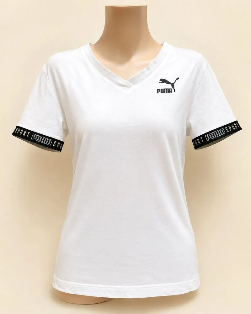 PUMA Original Sport Tee White V-Neck | Basic Sportwear Clean photo 1