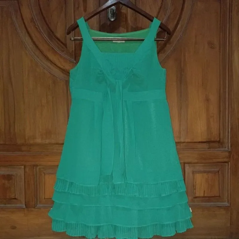 YETTS Dress Mini Sifon Kutung Slimfit Wanita Hijau Rok Susun photo 1
