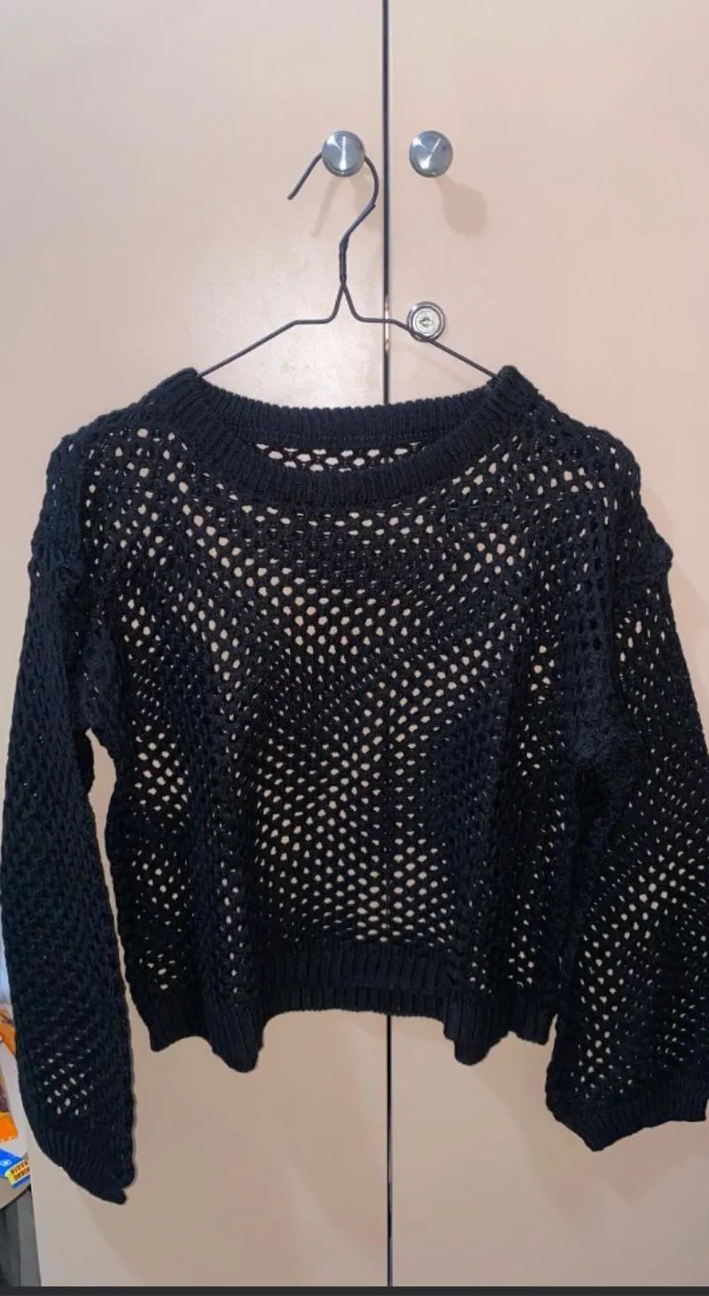Outer Crop Top Atasan Wanita Hitam Jaring photo 1