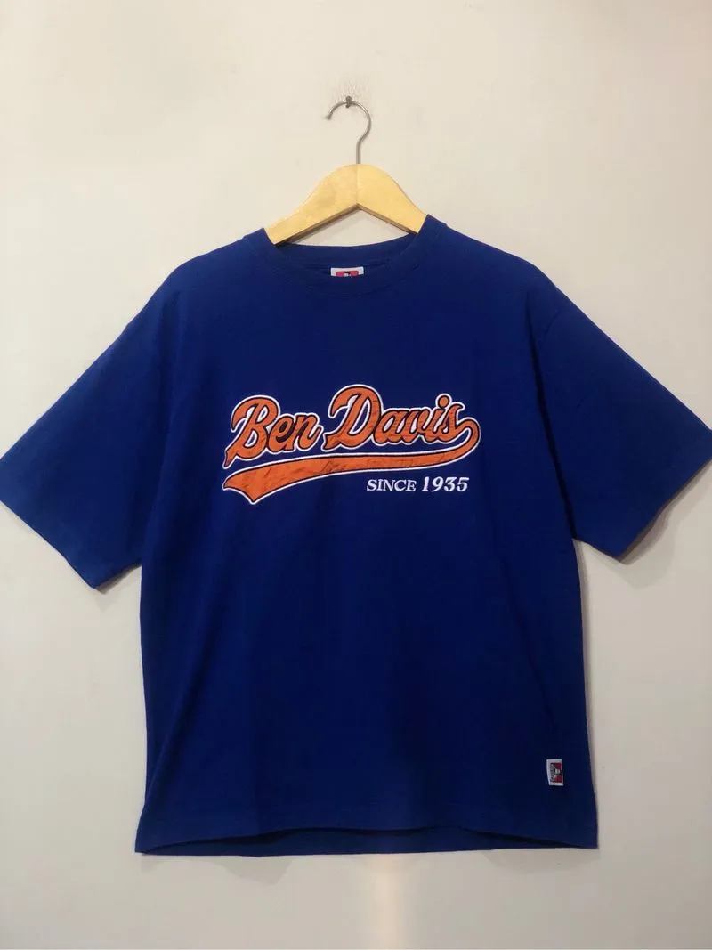 Ben Davis Retro Baseball Logo Tee Navy Blue Orange Original photo 1