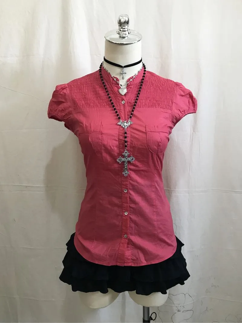 Y2k Red Fitted Button Shirt photo 1