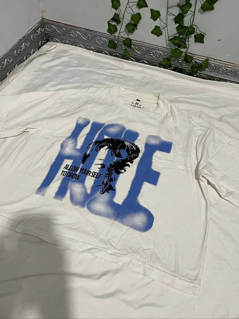 Tshirt lokal brand boxy blue white holephoria photo 1