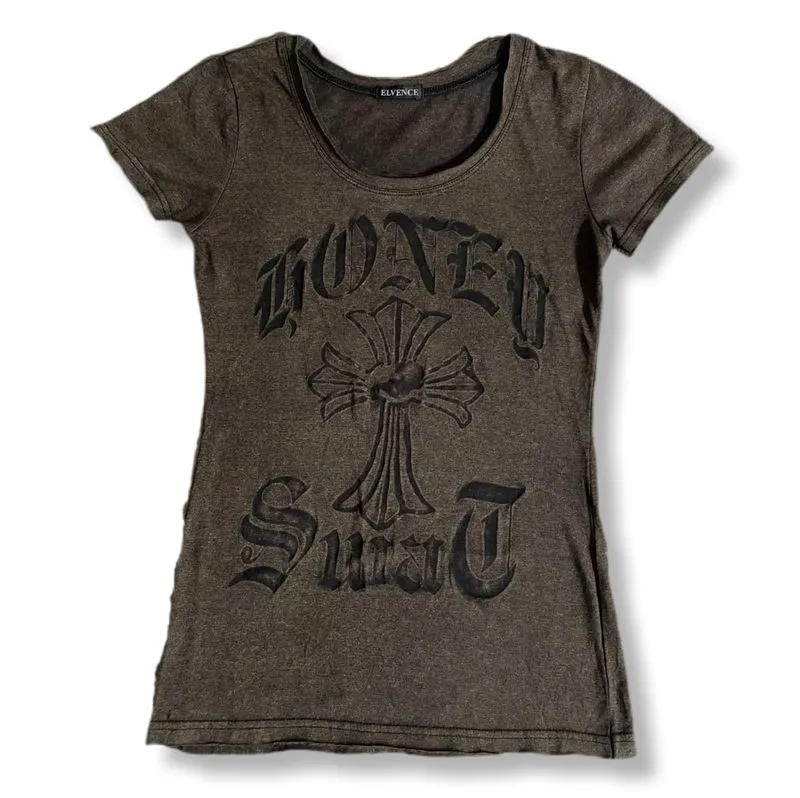 Y2K ELEVENCE GOTHIC CROSS CHROME HEARTS T-SHIRT | KAOS | JSN photo 1