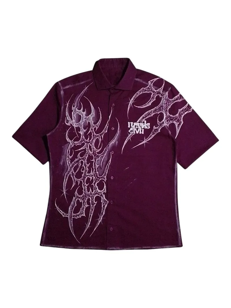 boxy shirt handmade painted burgundy "cybersigilism" photo 1