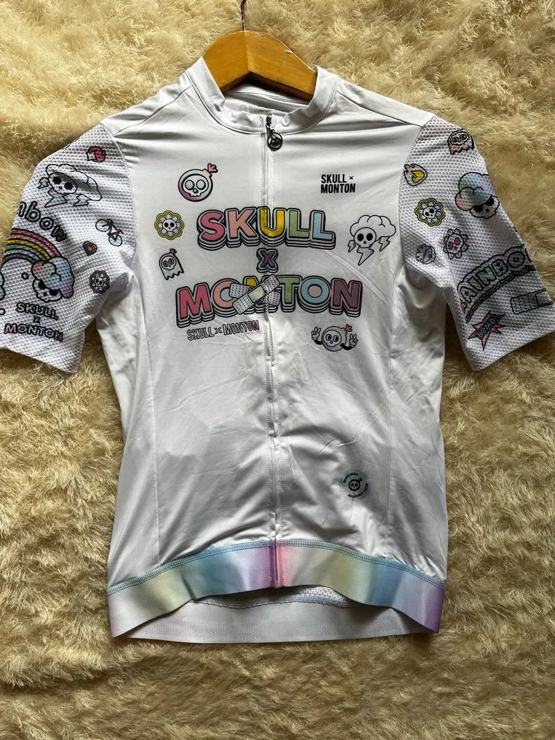 Skull Monton Cycling Jersey Rainbow Cartoon White photo 1