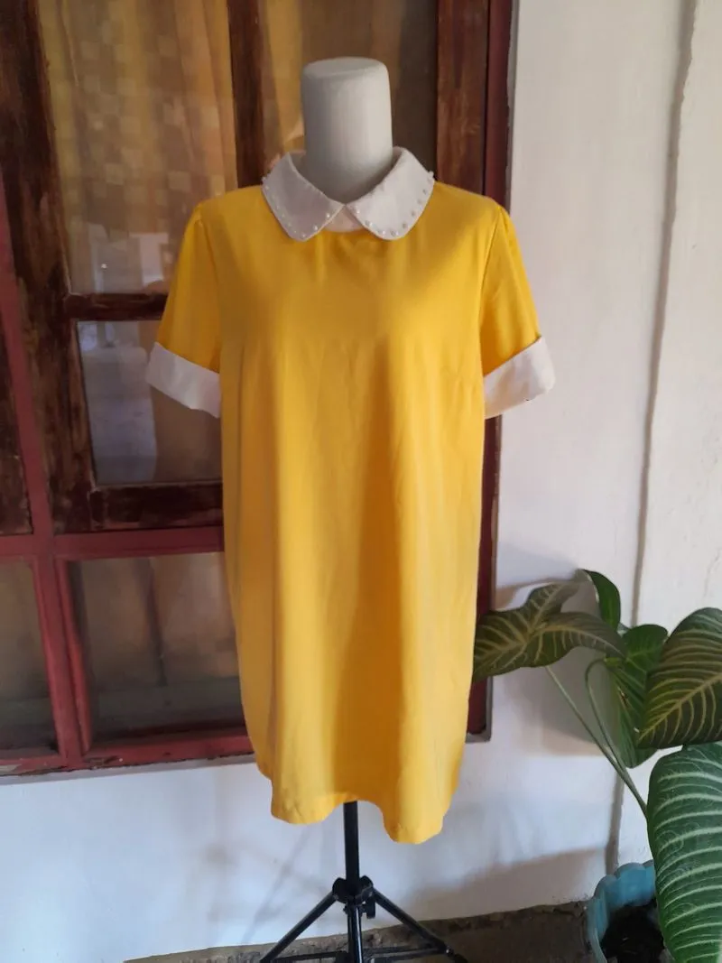 Mini dress kuning leher mutiara photo 1