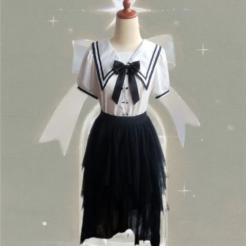 Bubbles Casual Jirai Kei Sailor Blouse Tulle Skirt Cute photo 1