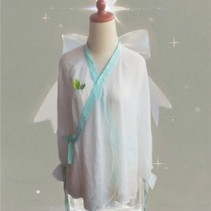 Atasan hanfu kimono inner outer putih hijau cute fairy core photo 1