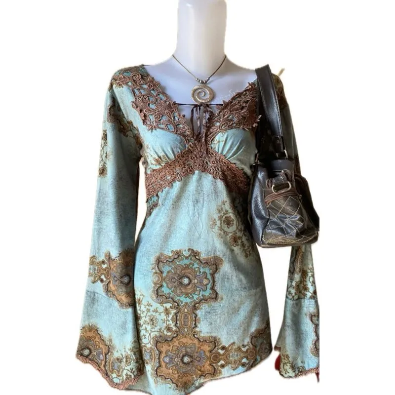 paisley fairy whimsycal top flare brown & cyan photo 1