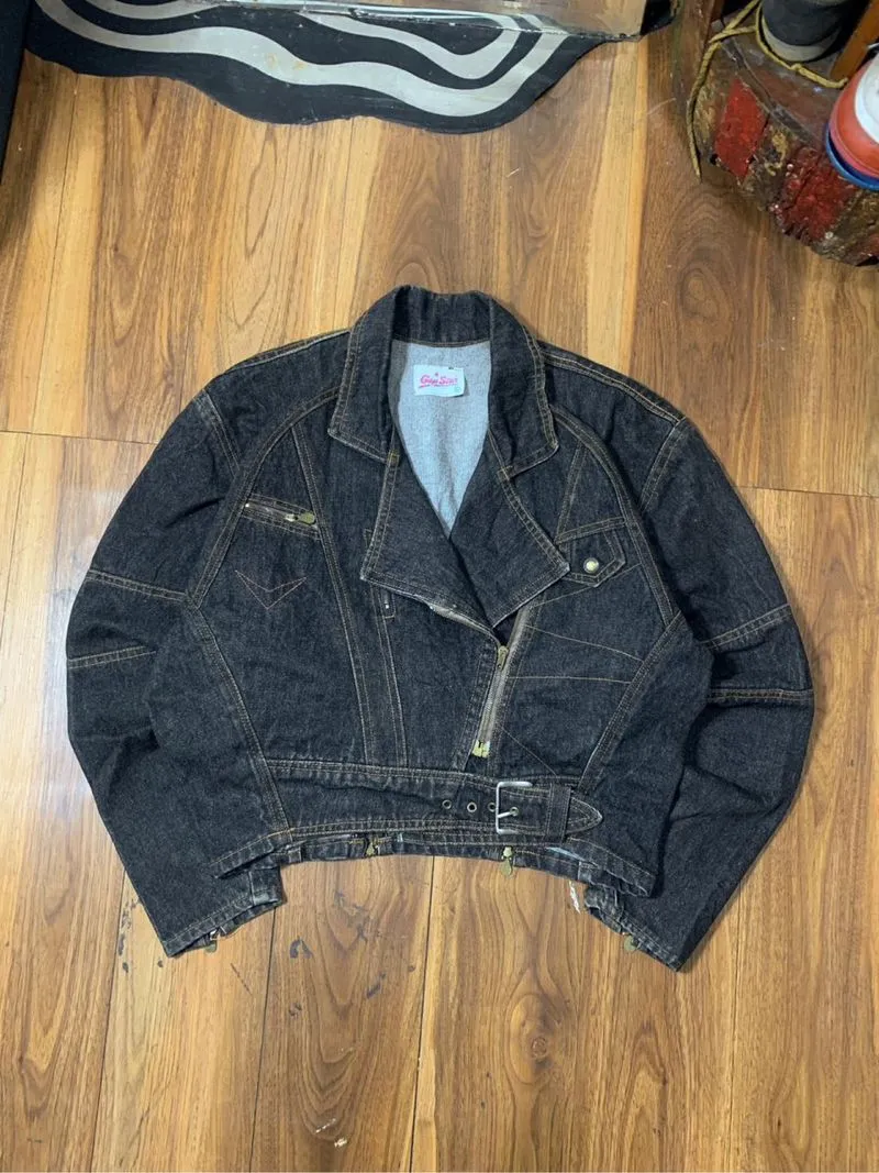 Vintage Gap Star Cropped Denim Biker Jacket photo 1