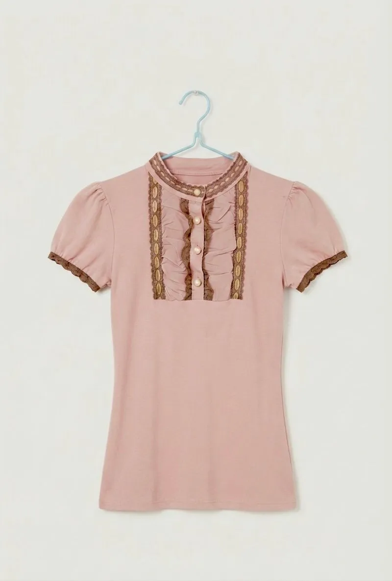 Vintage Inspired Ruffle Blouse (Dusty Pink) photo 1