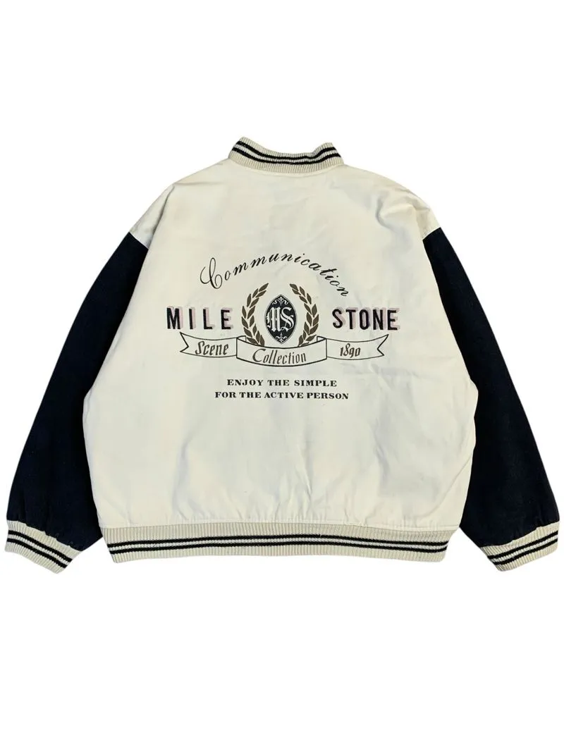 90s mile stone boxy varsity emboidired logo photo 1