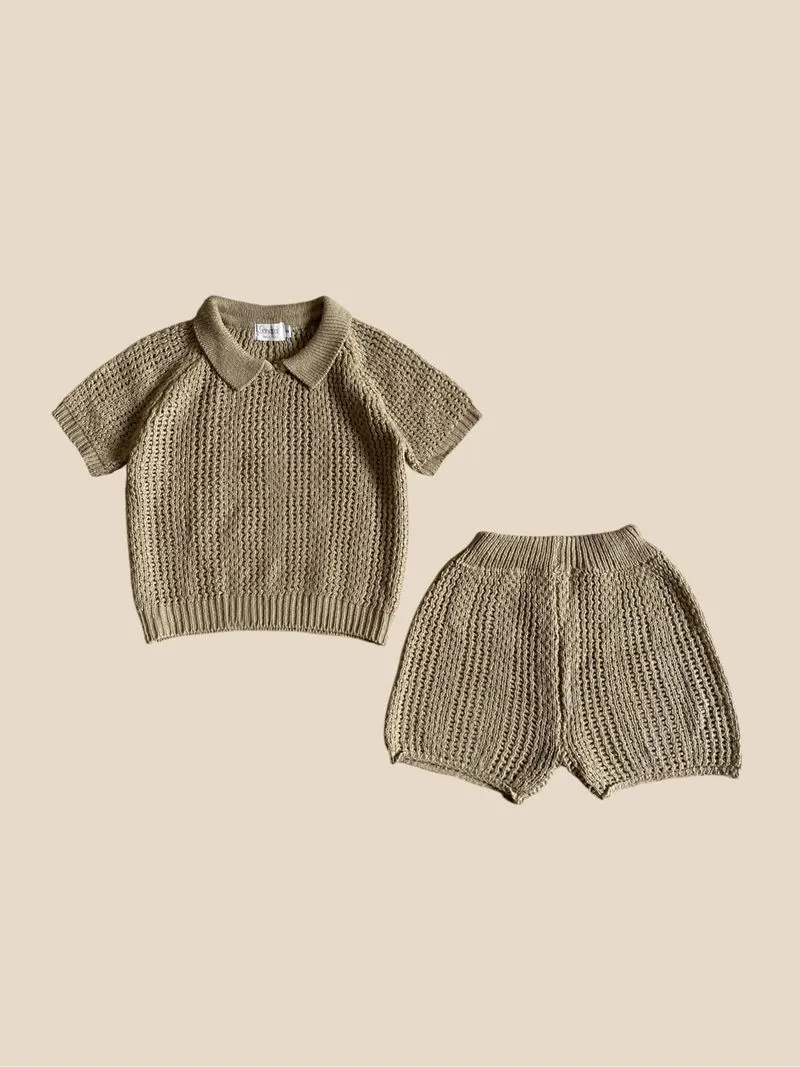 Knitted set top & bottom kids polo lengan pendek knitwear an photo 1