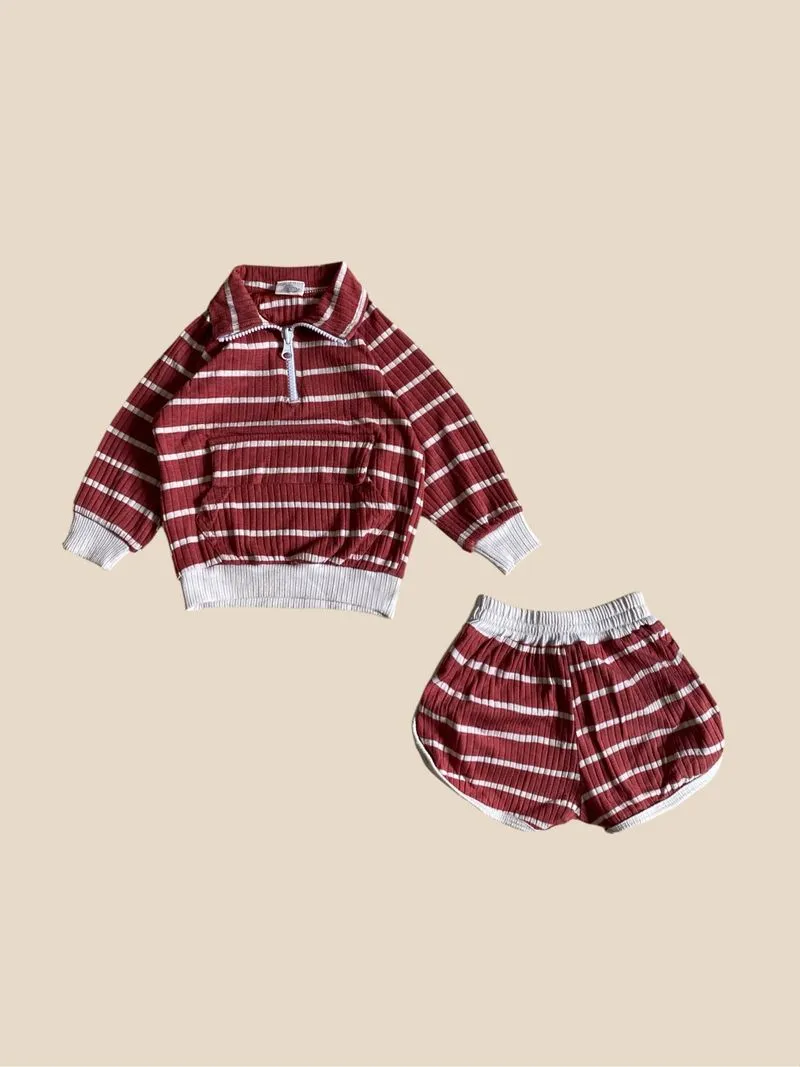 Knitted stripe zipper set top & bottom kids anak knitwear ga photo 1