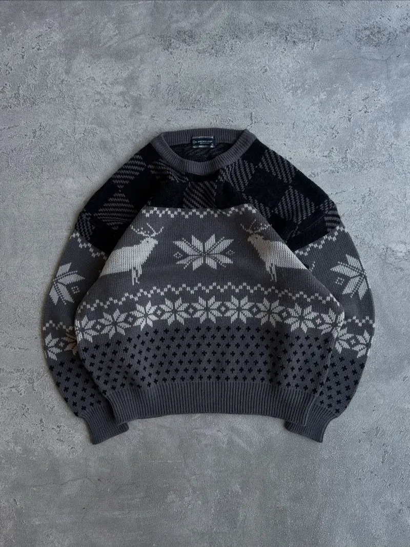 Dunlop knitwear vintage graphic animal pattern grandpa sweat photo 1