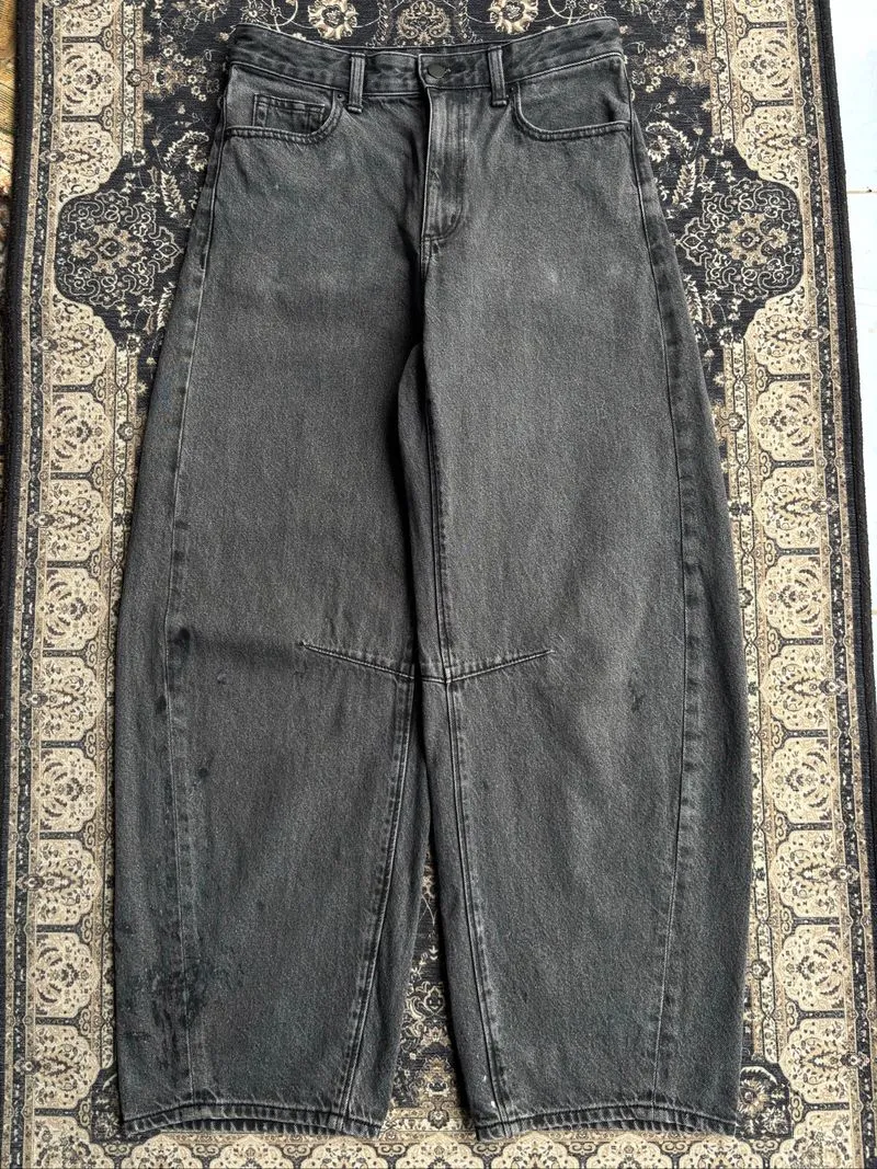 GU Uniqlo Stone Black Washed Balloon Wide Leg Baggy Jeans photo 1