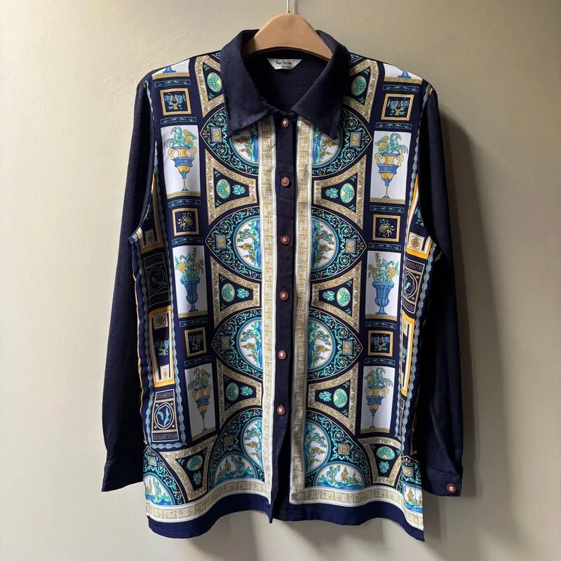 Vintage Blue Luxury Pattern Art Shirts  photo 1