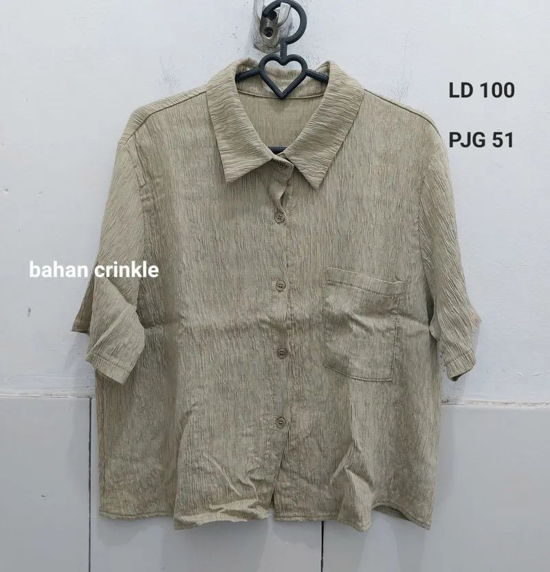 Kemeja wanita crop pendek crinkle photo 1
