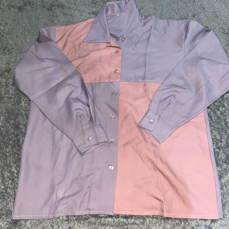BAJU KEMEJA TWO COLORS DUA WARNA PINK PURPLE UNGU photo 1