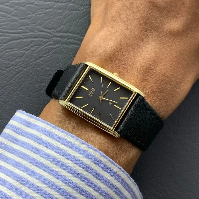 Citizen CQ Tank Watch Gold Plated Black Dial.  photo 1