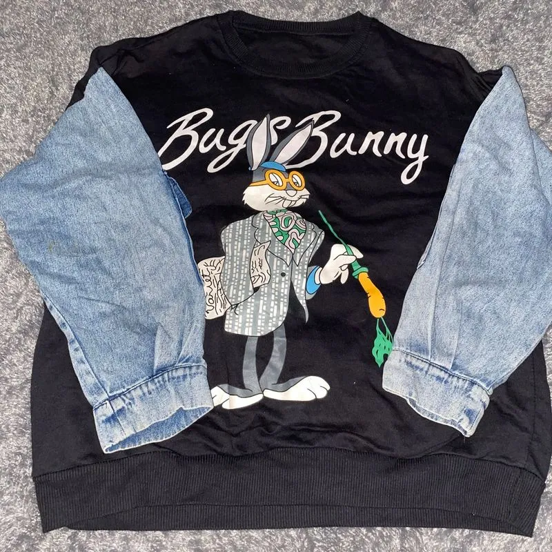 BAJU SWEATER HITAN LENGAN DENIM PANJANG  photo 1