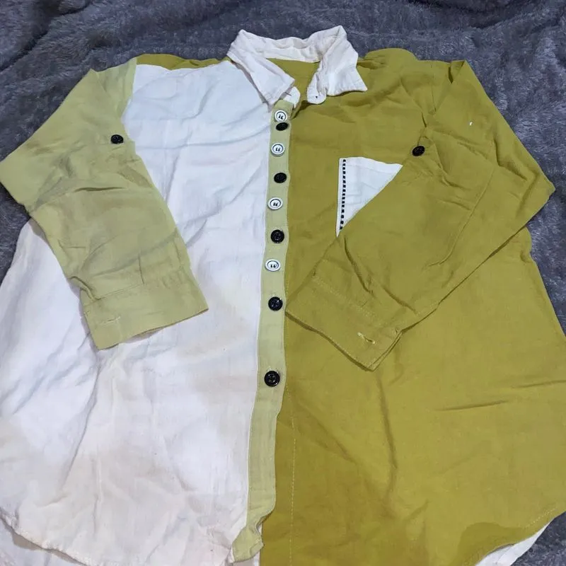 BAJU KEMEJA TWO COLORS DUA WARNA PUTIH DAN HIJAU photo 1