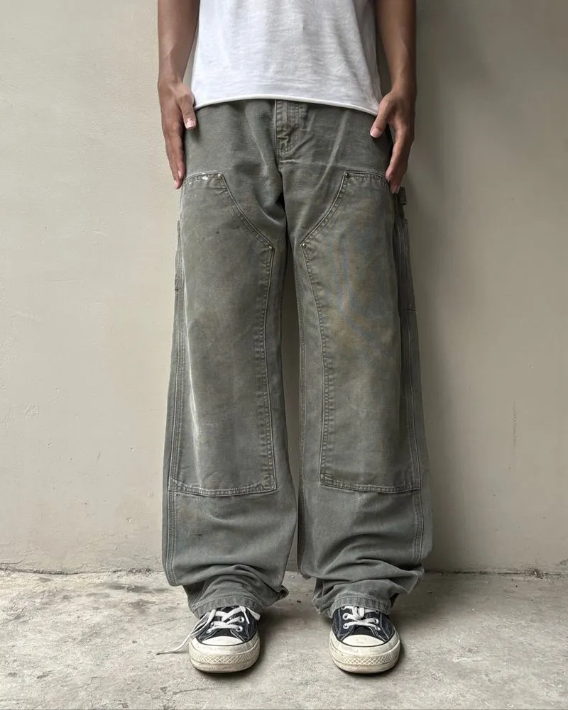 2000s Faded MOSS Green Carhartt Double Knee Pants photo 1