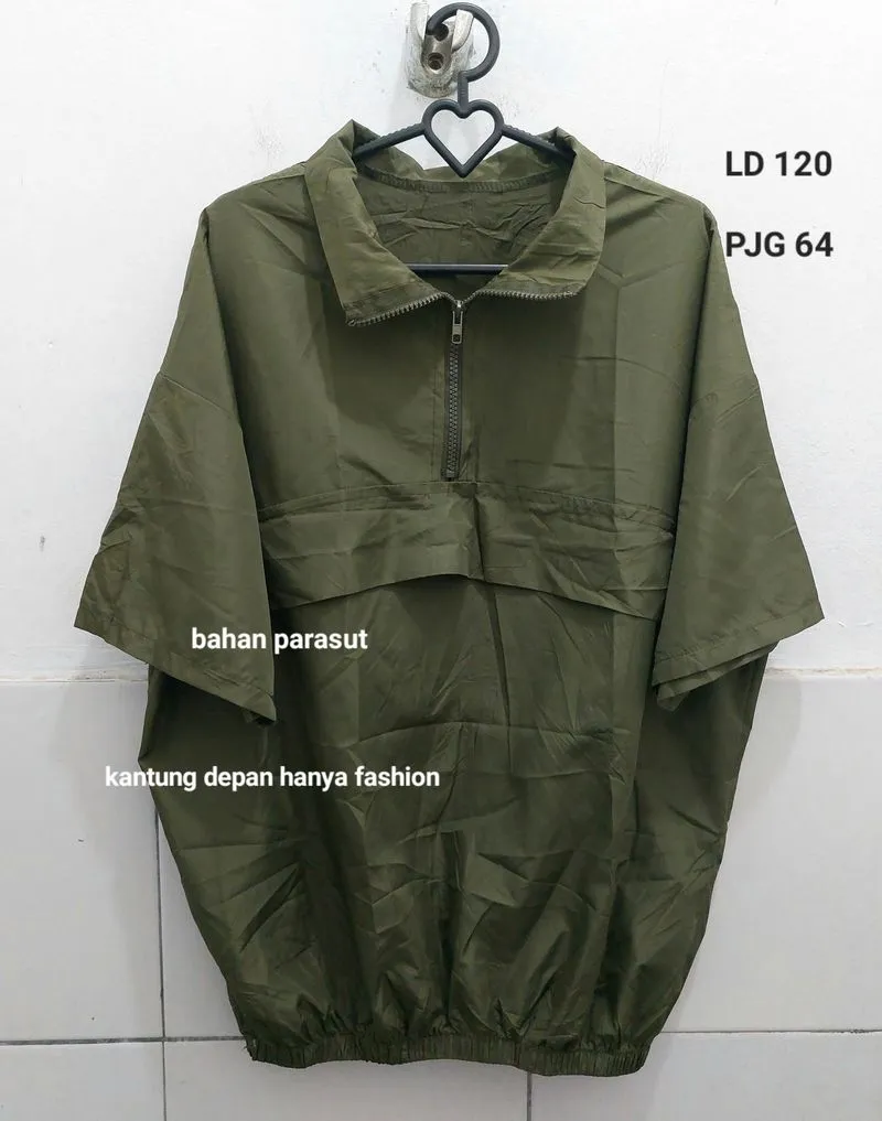 Baju pendek half zip army photo 1