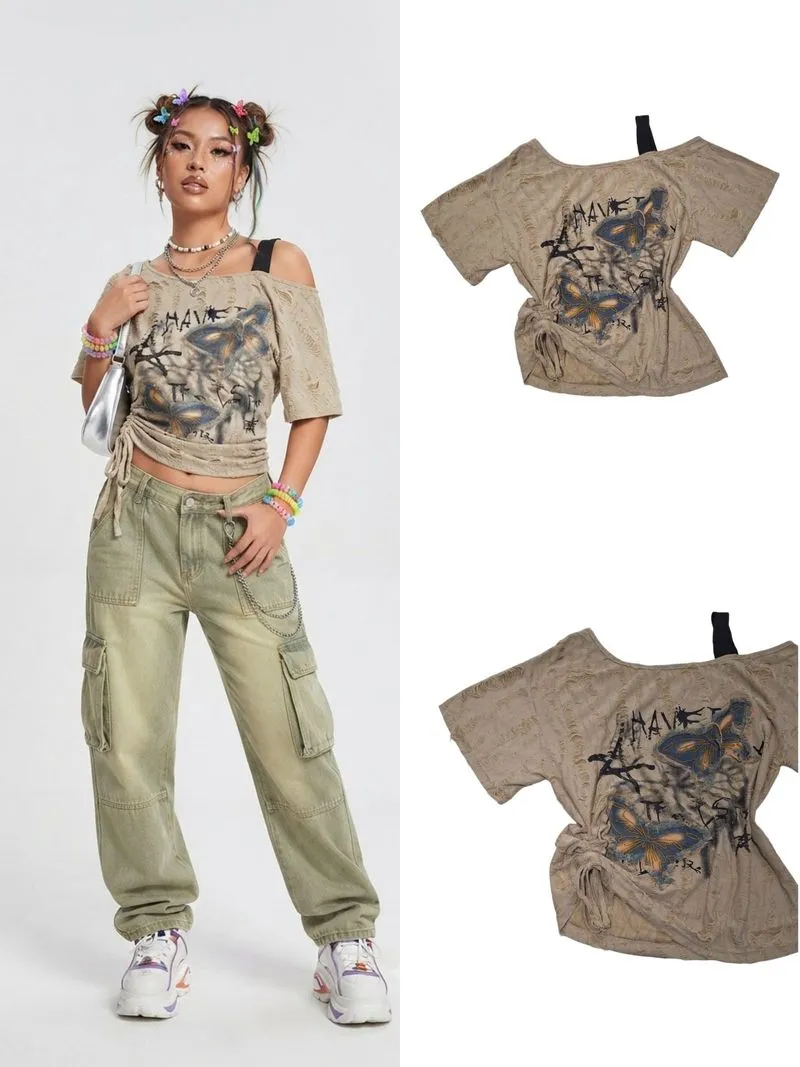 Y2K Off Shoulder Features Oversize Pattern photo 1