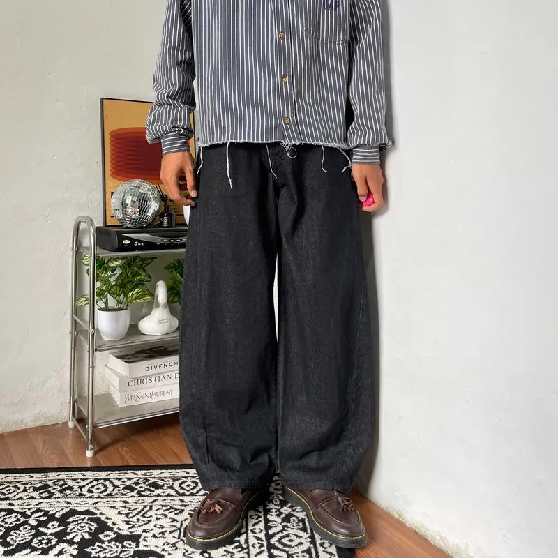 Global uniqlo raw denim barrel baggy jeans photo 1