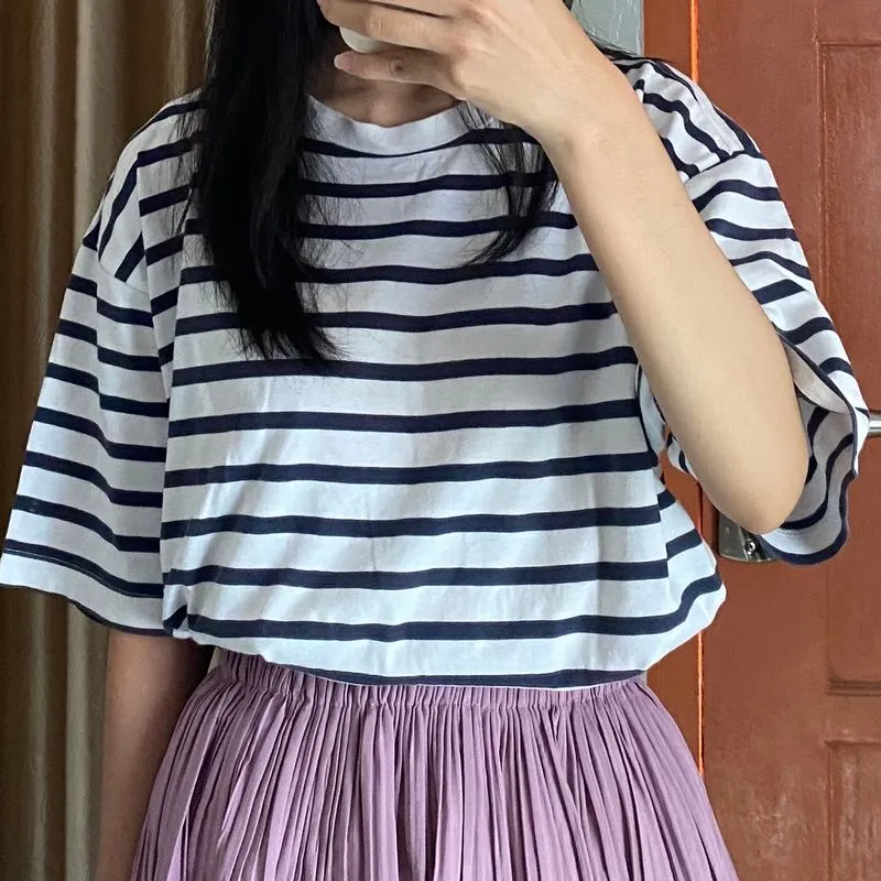Streetwear Casual T-shirt Wanita white black photo 1