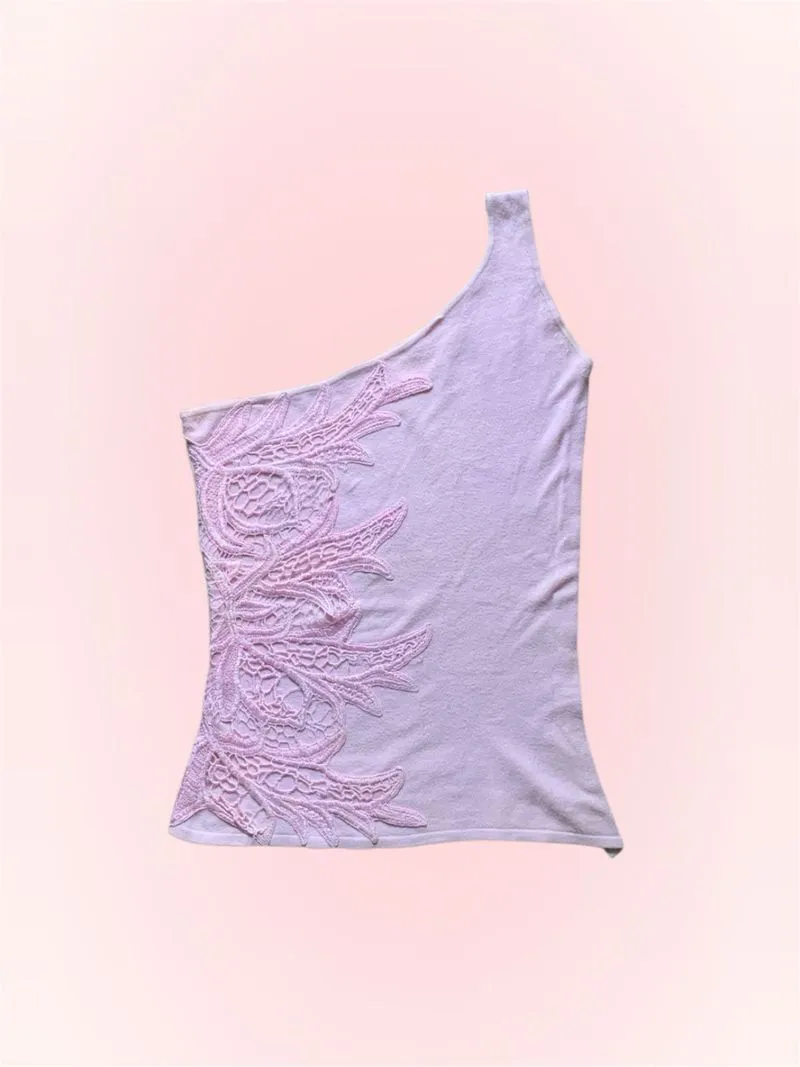 one shoulder lace top baby pink 💗  photo 1