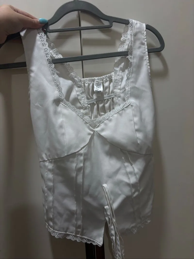 coquette tank top lace ribbon white photo 1