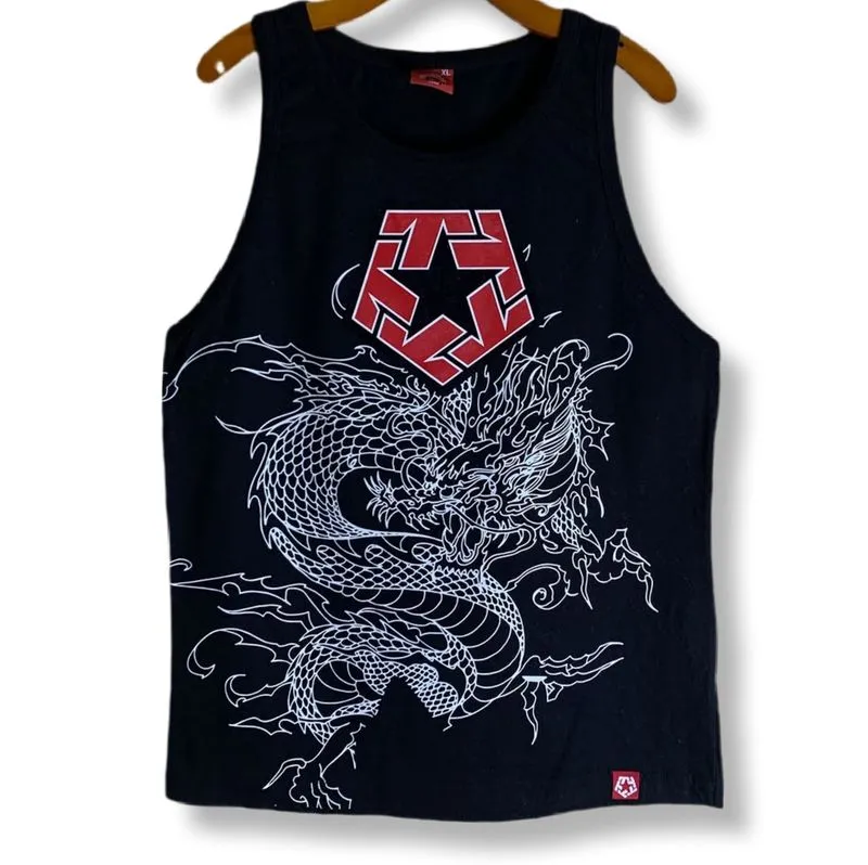 VINTAGE TRIBAL DRAGON BLACK TANKTOP T-SHIRT | KAOS KUTANG |  photo 1