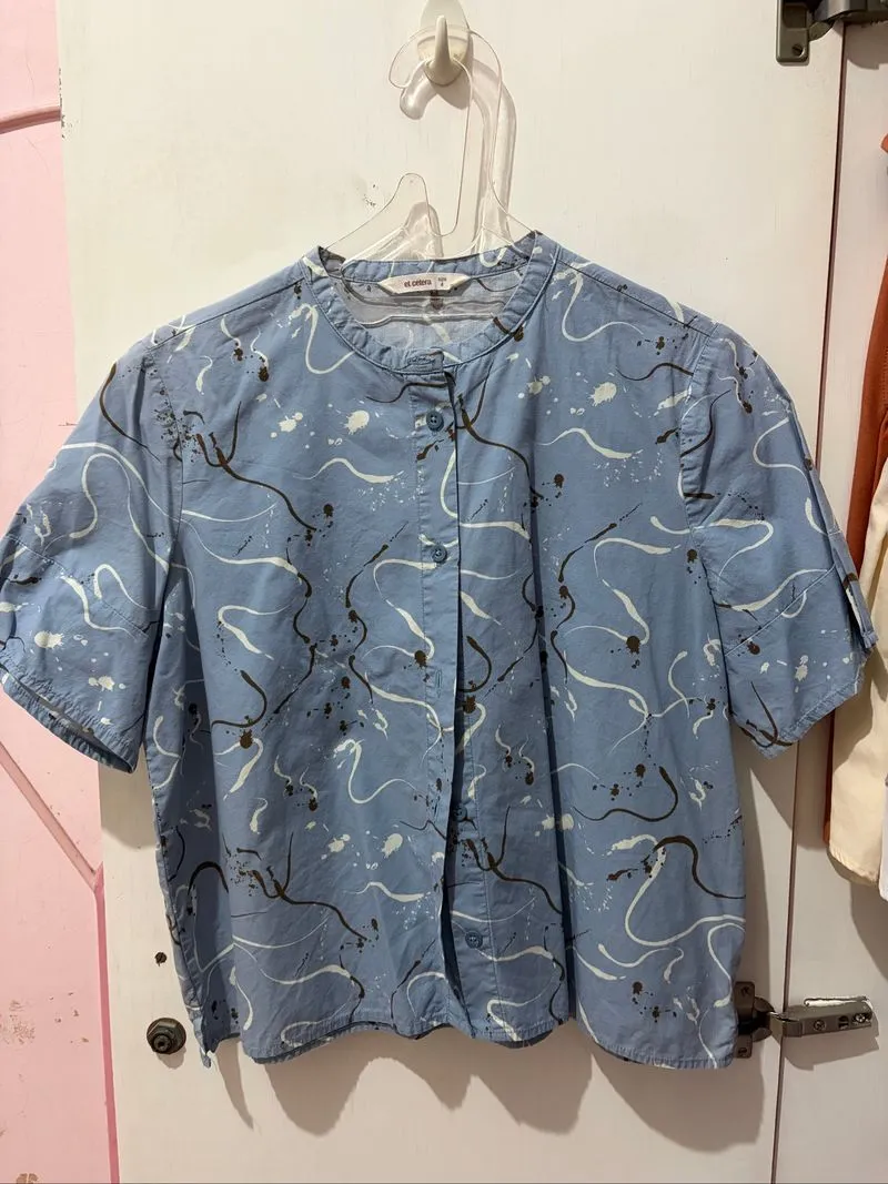 Et Cetera - Blue Abstract Top sz S photo 1