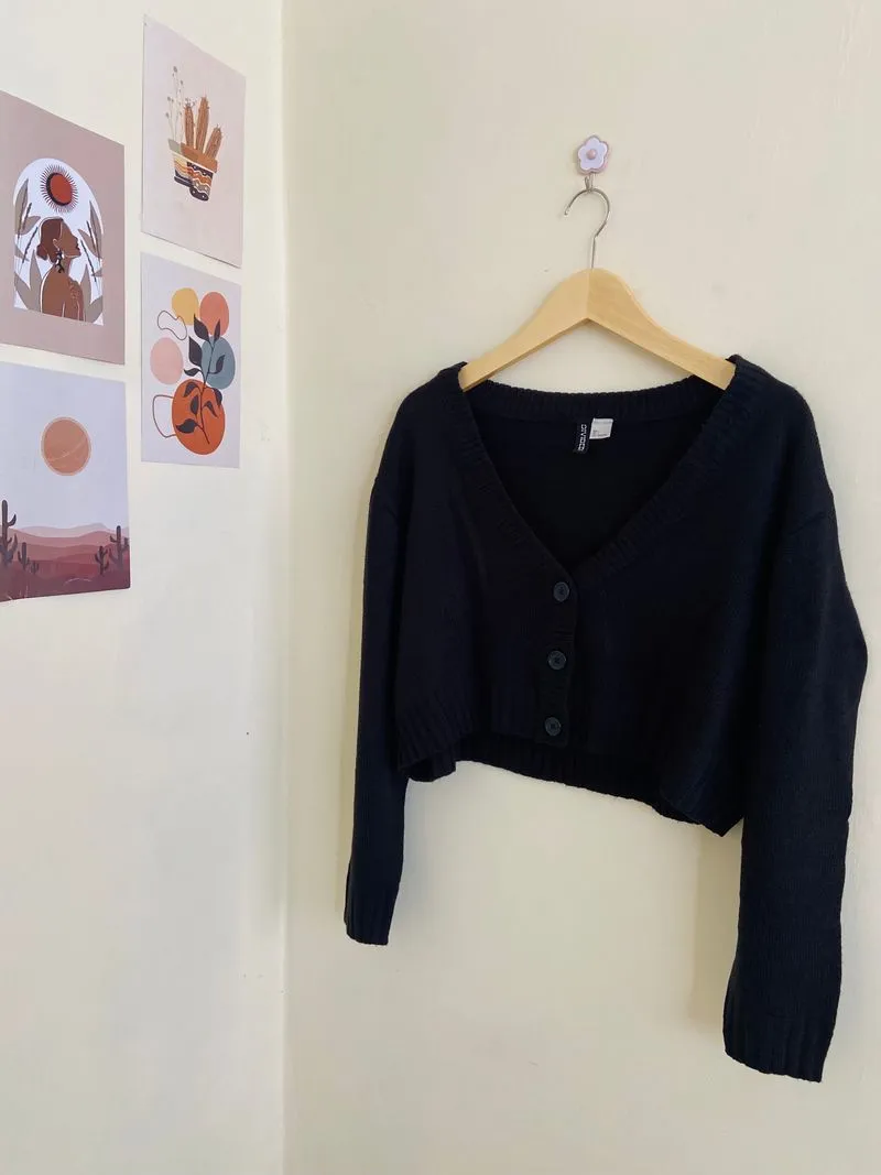 H&M Minimalist Casual Cardigan Wanita black photo 1