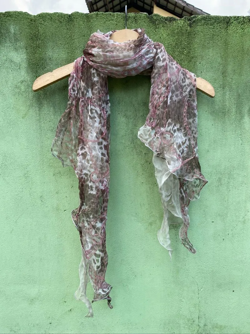 Y2K Sheer Leopard Chain Scarf Soft Grunge Fairycore Boho photo 1