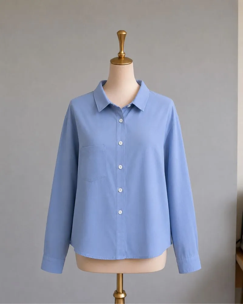 Kemeja Baby Blue Wanita Polos Lengan Panjang Basic  photo 1