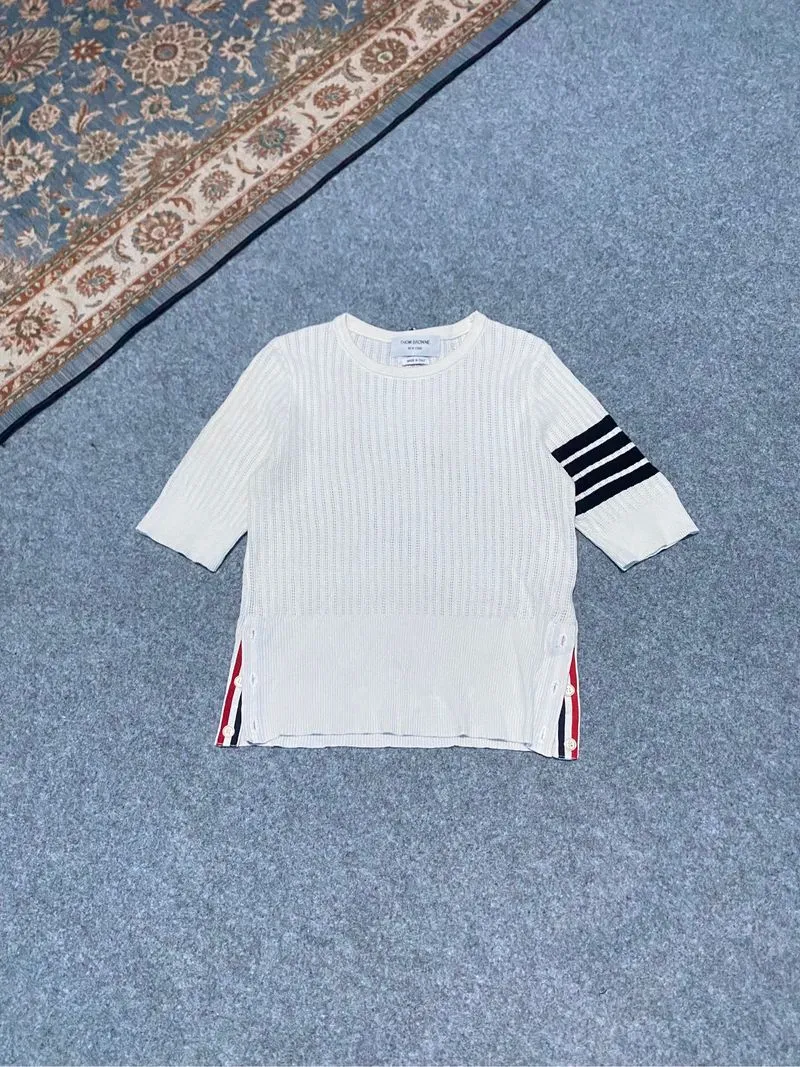 THOM BROWNE FINE MESH RIB STITCH 3/4 SLEEVE KNIT photo 1
