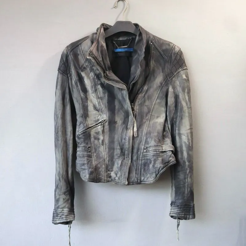Jaket kulit asli domba washed bladus camo vintage ramones photo 1