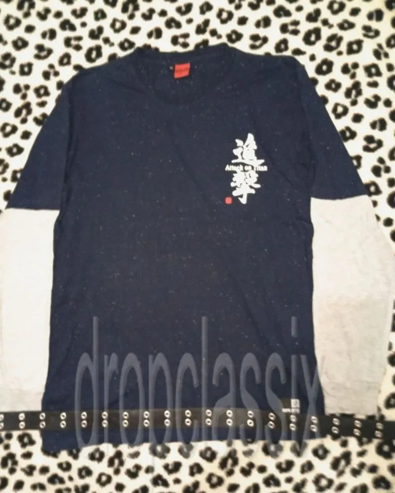 Attack On Titans Lettering Navy Layered Long Sleeve Emo Grun photo 1