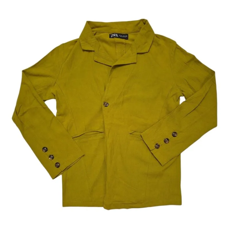 Blazer linen berwarna olive dari Zara dengan desain satu kan photo 1