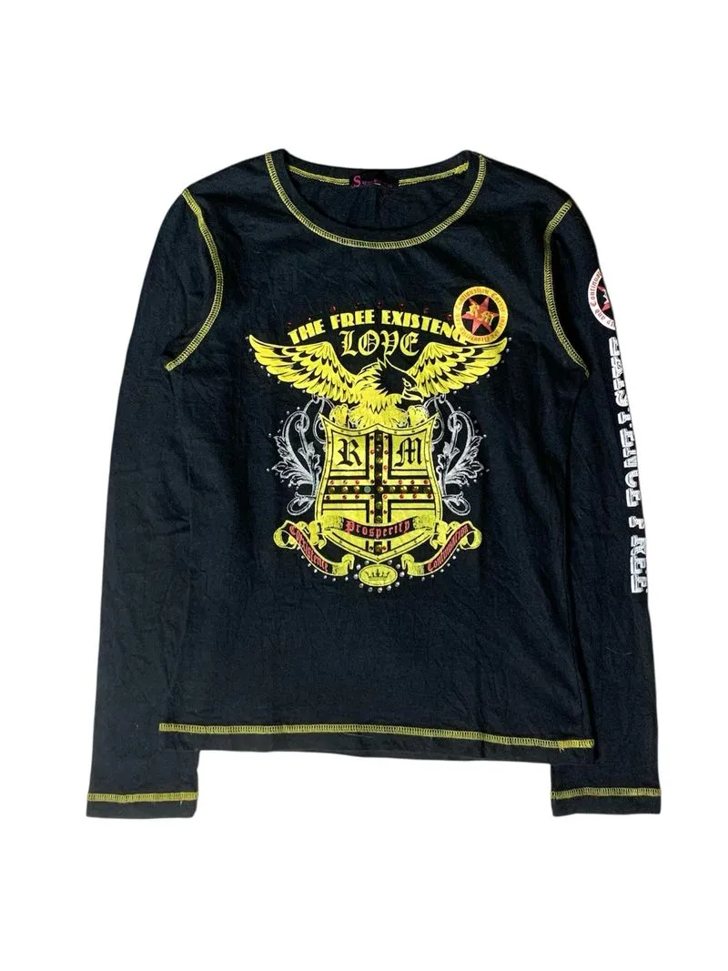 Slap stick eagle poem aop graphic with beads detail LS tee  photo 1