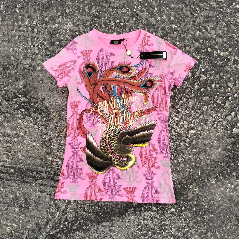 Christian Audigier Y2K Avant Garde T-shirt Wanita pink photo 1