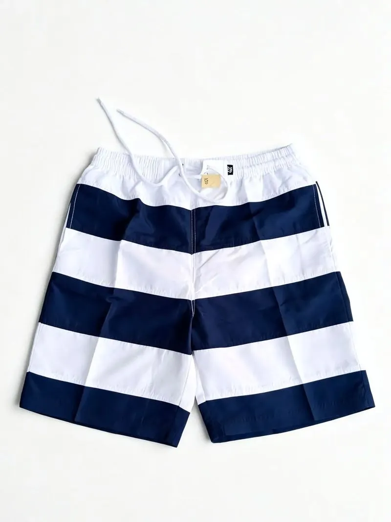 NO BRANDED STRIPE NAVY WHITE RELAXED SHORT PANTS | CELANA PE photo 1