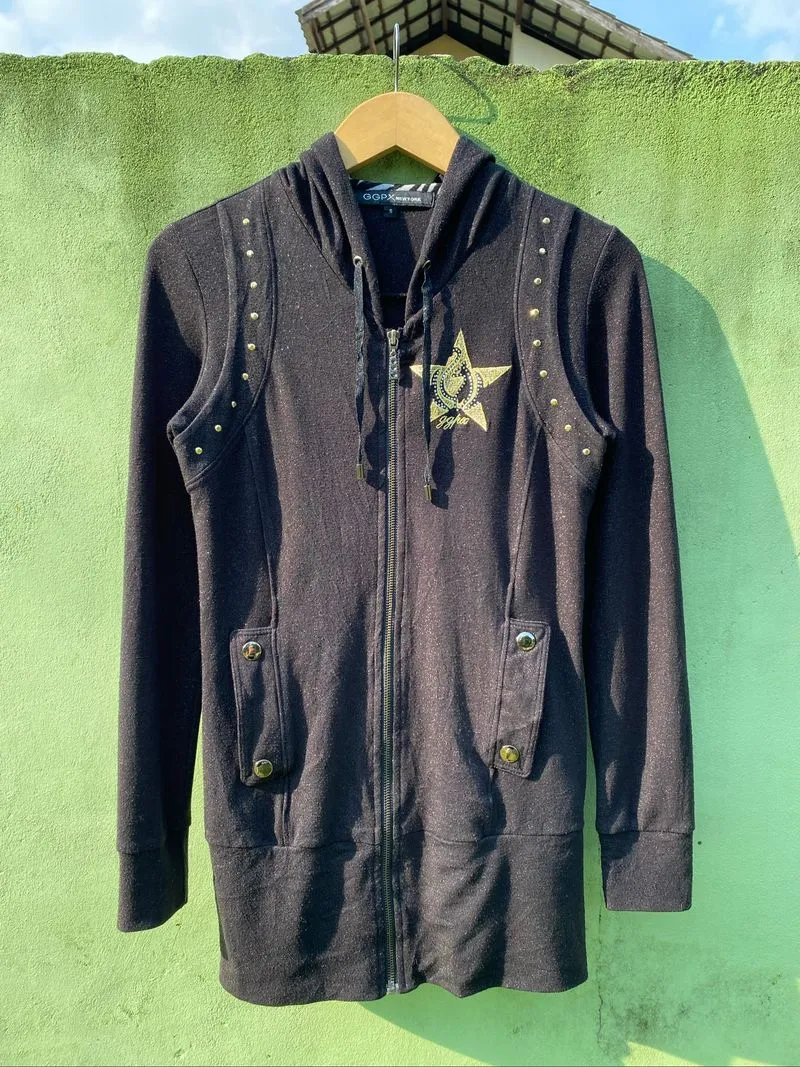 GGPX New York Studded Longline Zip Hoodie Star Logo Y2K photo 1